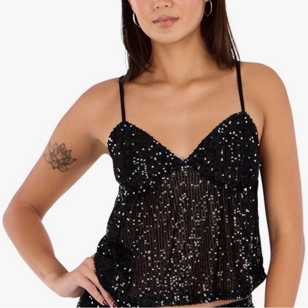 F21 Babydoll Black Top with Ao Sequins Size Small